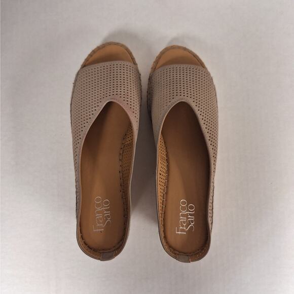 Franco Sarto Paige Sandals 9 Perforated Espadrille Wedge Slide Slip On Taupe - Picture 4 of 9